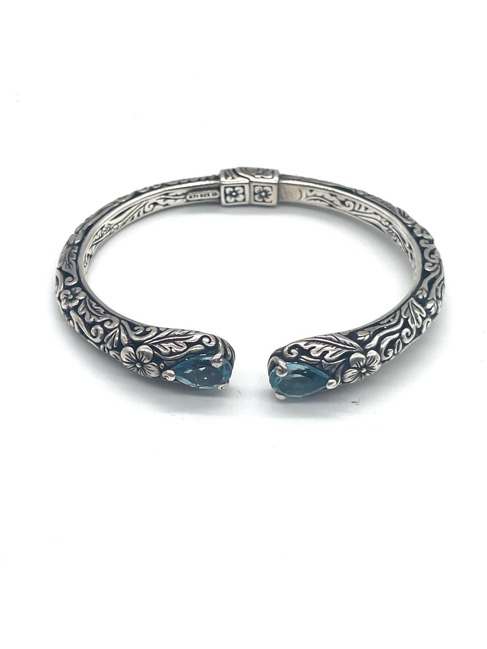 925 Sterling Silver ATI ID Serpent Cuff Bracelet Blue Topaz - Picture 6 of 6